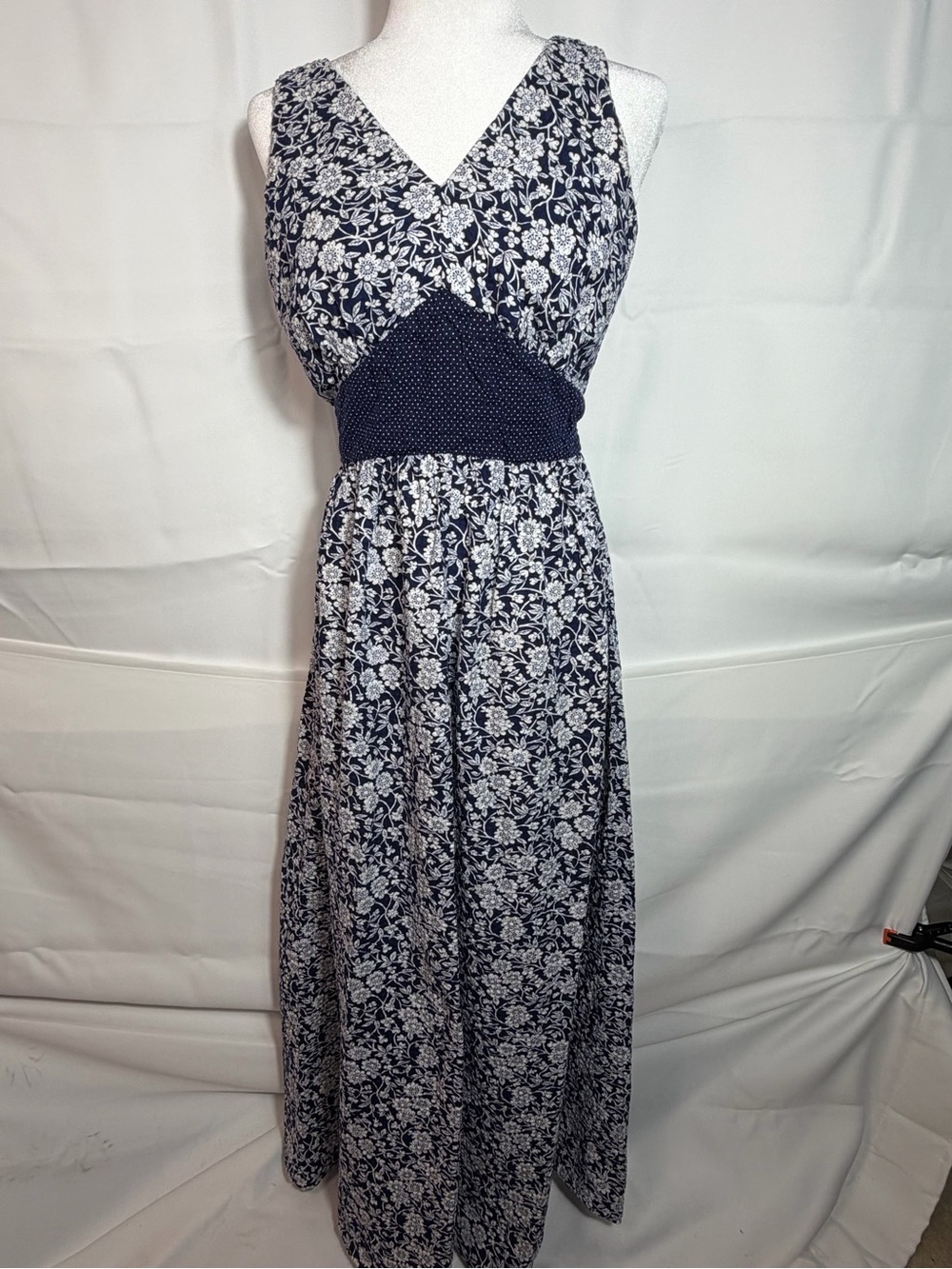Vintage 70s Non-Stop Mixed Print Floral Polka Dot Empire Waist Maxi Dress Small
